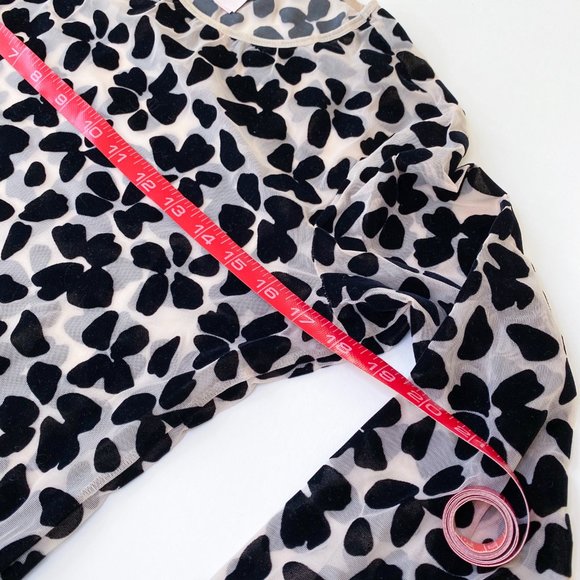 VS Sheer Long Sleeve Bodysuit with Black Velvet Floral Patterning - Picture 6 of 7